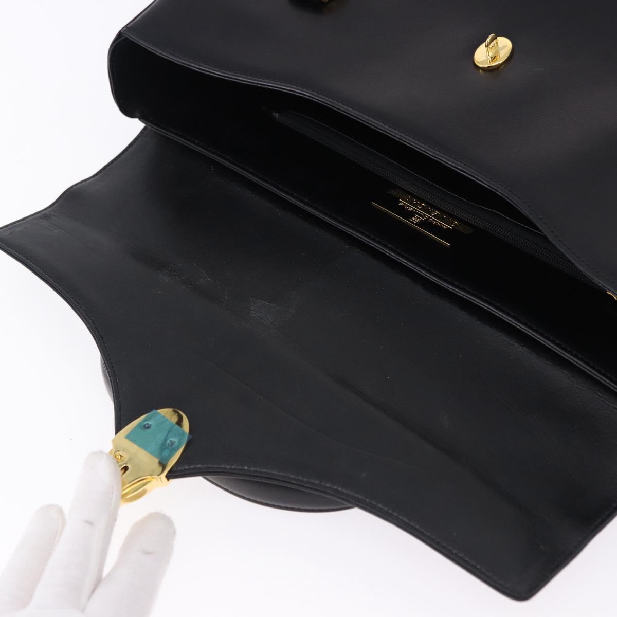 GIVENCHY Hand Bag Leather Black Gold Auth BA14377