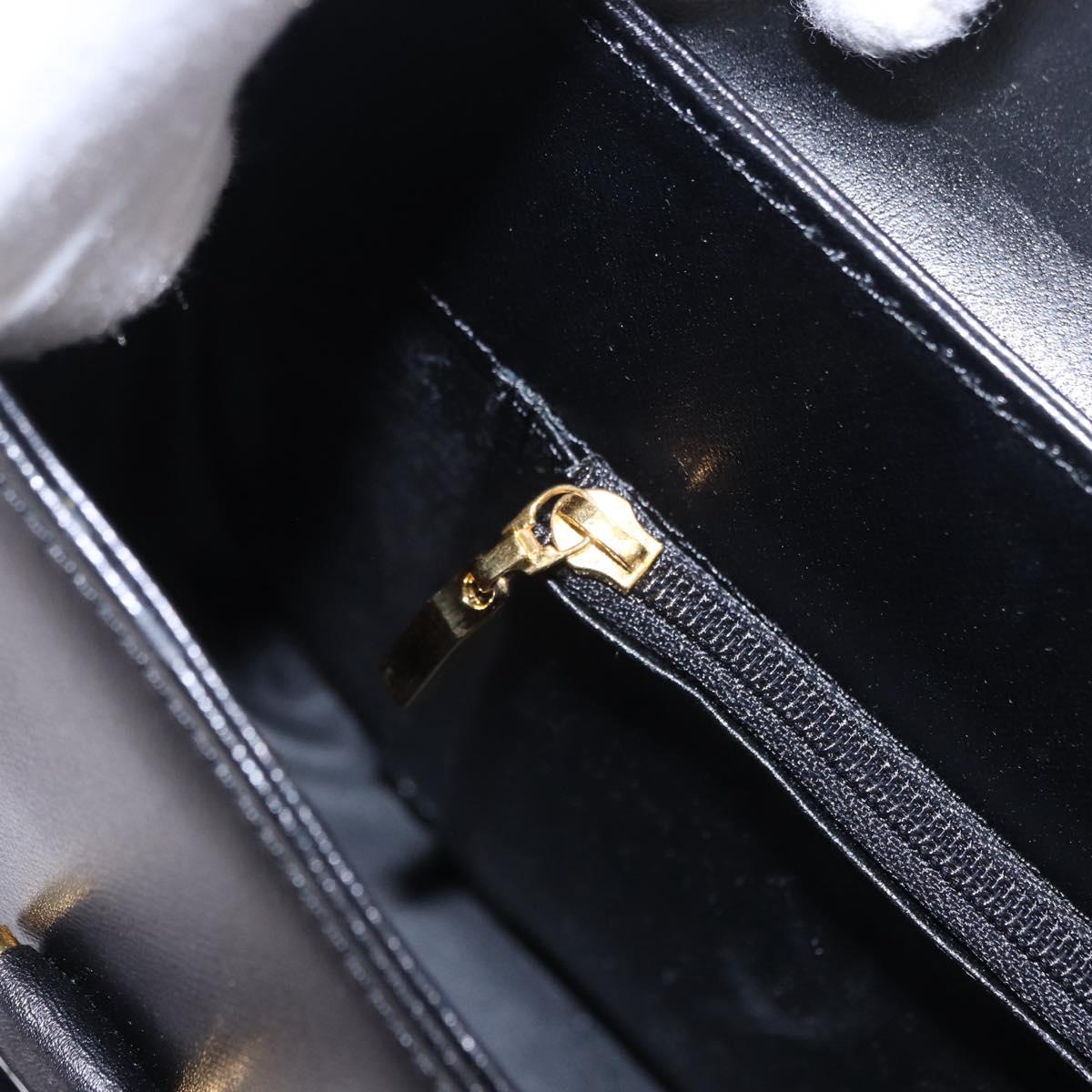 GIVENCHY Hand Bag Leather Black Gold Auth BA14377
