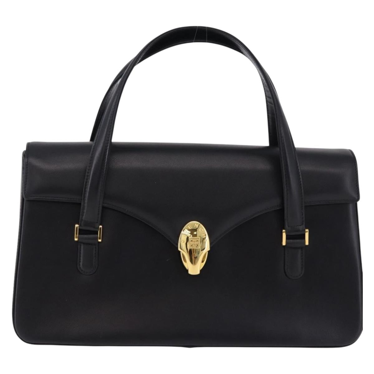 GIVENCHY Hand Bag Leather Black Gold Auth BA14377