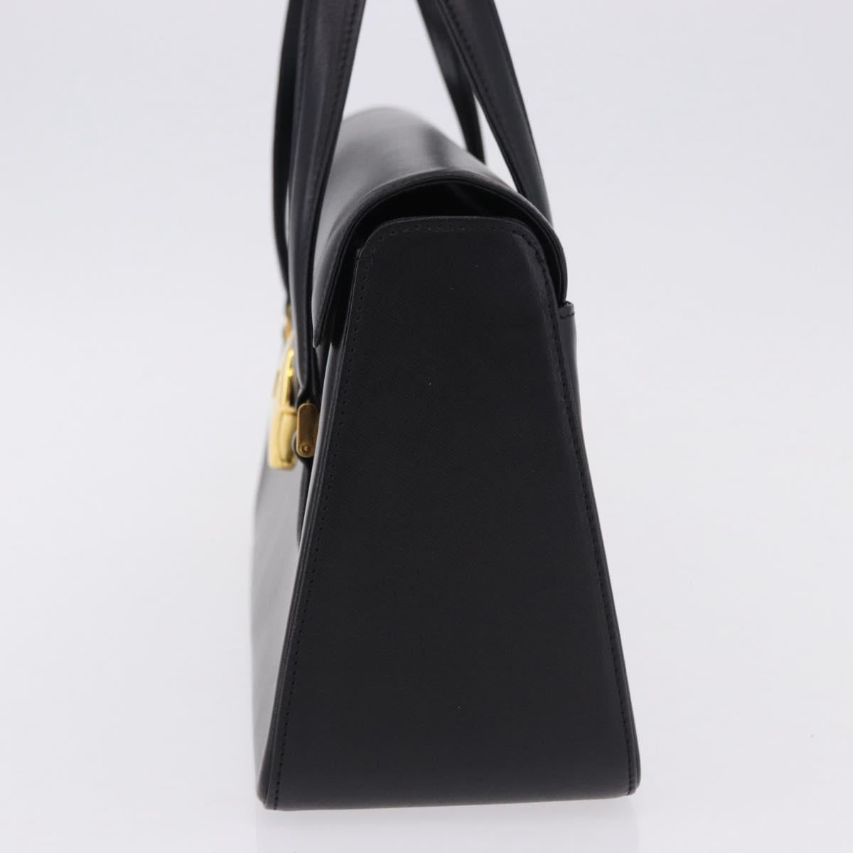 GIVENCHY Hand Bag Leather Black Gold Auth BA14377