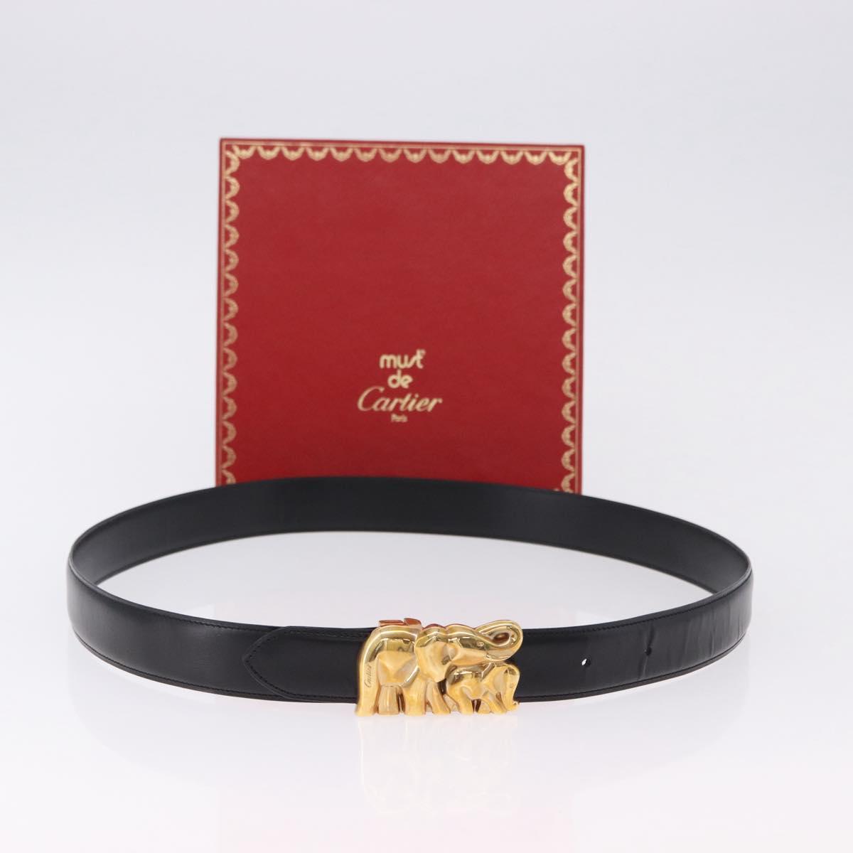 CARTIER Belt Leather 40.9"" Black Gold Auth BA14379