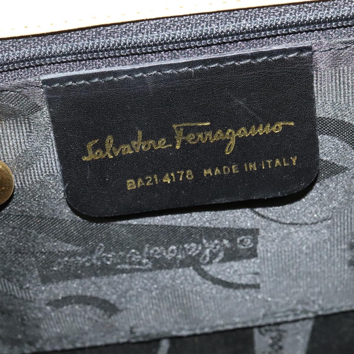 Salvatore Ferragamo Vala Hand Bag Suede Beige Gold Auth BA1438