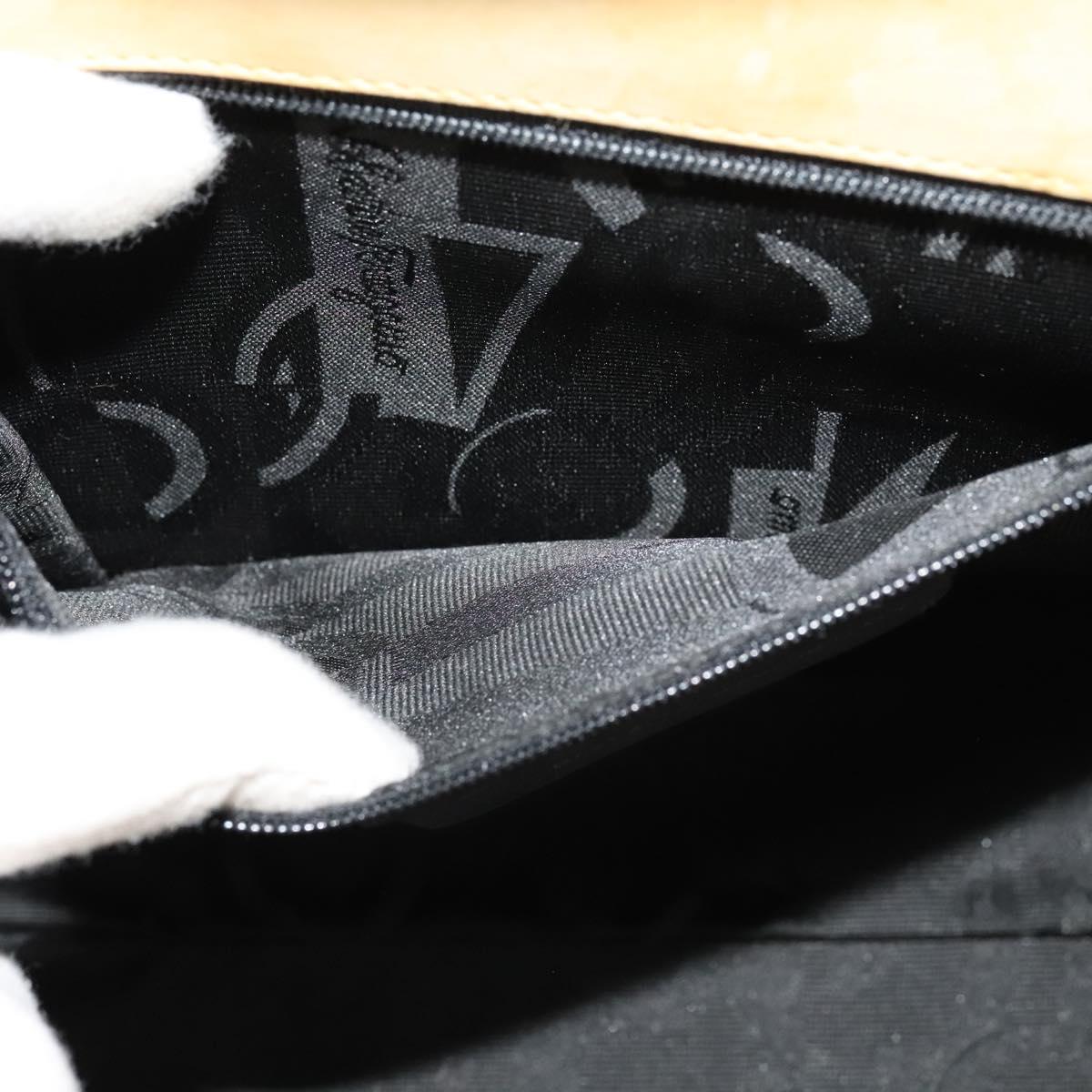 Salvatore Ferragamo Vala Hand Bag Suede Beige Gold Auth BA1438