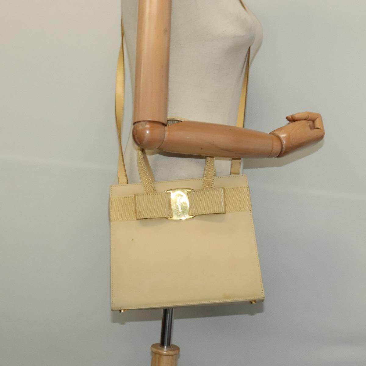 Salvatore Ferragamo Vala Hand Bag Suede Beige Gold Auth BA1438