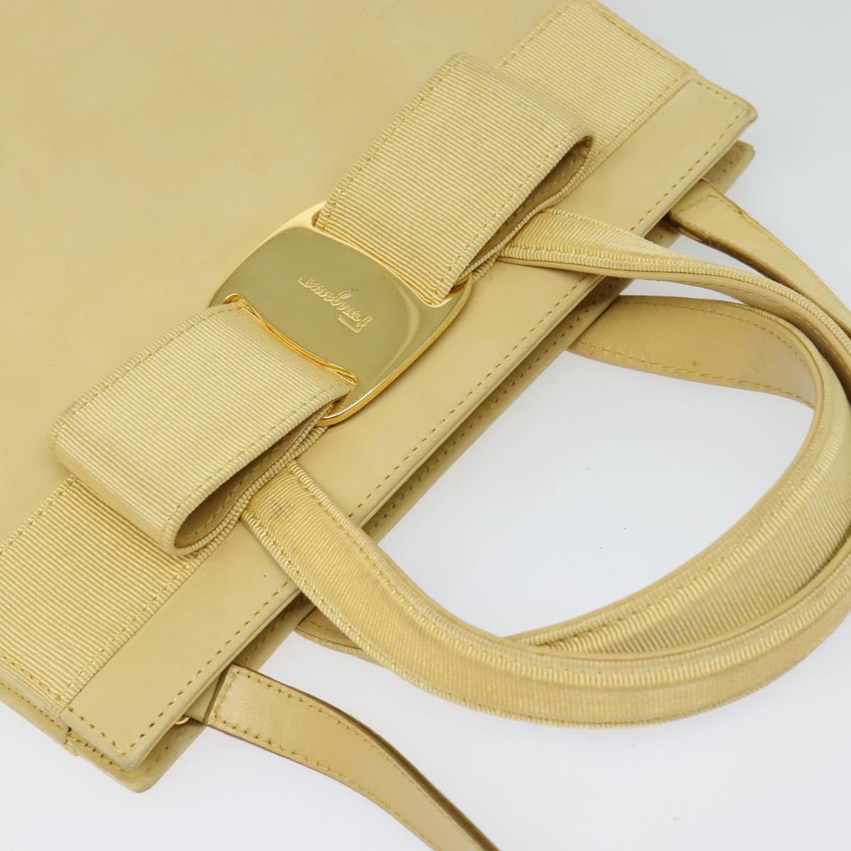 Salvatore Ferragamo Vala Hand Bag Suede Beige Gold Auth BA1438