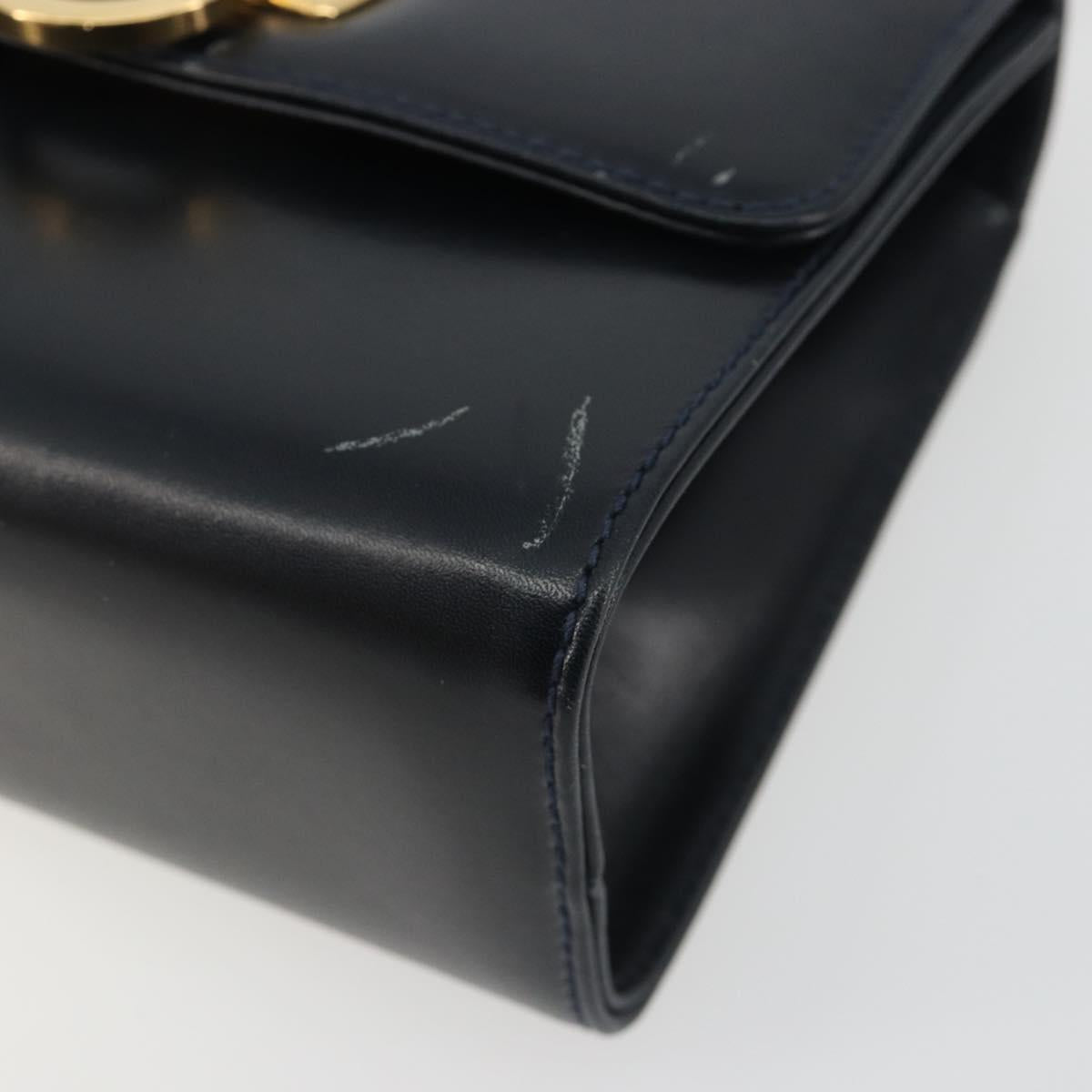 Salvatore Ferragamo Gancini Shoulder Bag Leather Navy Gold Auth BA14387