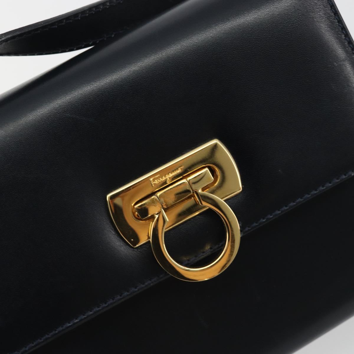 Salvatore Ferragamo Gancini Shoulder Bag Leather Navy Gold Auth BA14387