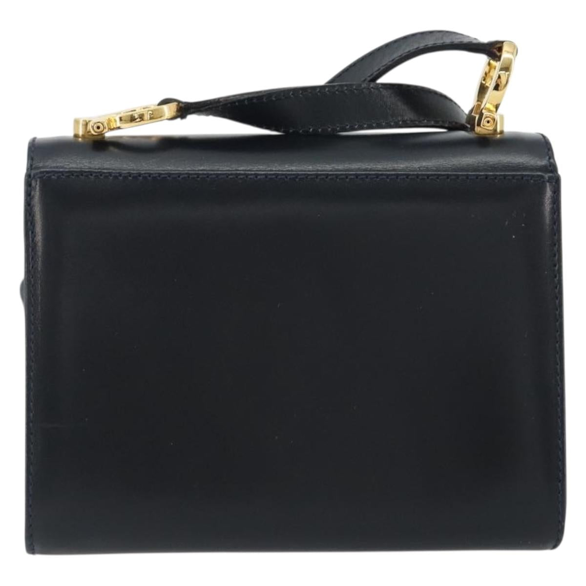 Salvatore Ferragamo Gancini Shoulder Bag Leather Navy Gold Auth BA14387