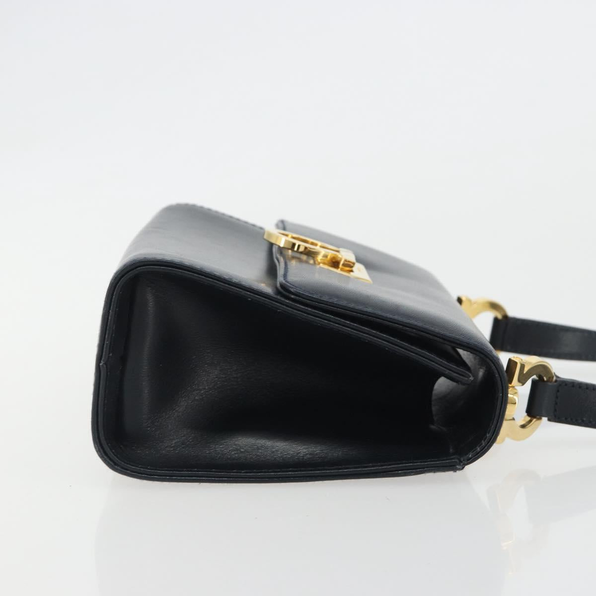 Salvatore Ferragamo Gancini Shoulder Bag Leather Navy Gold Auth BA14387