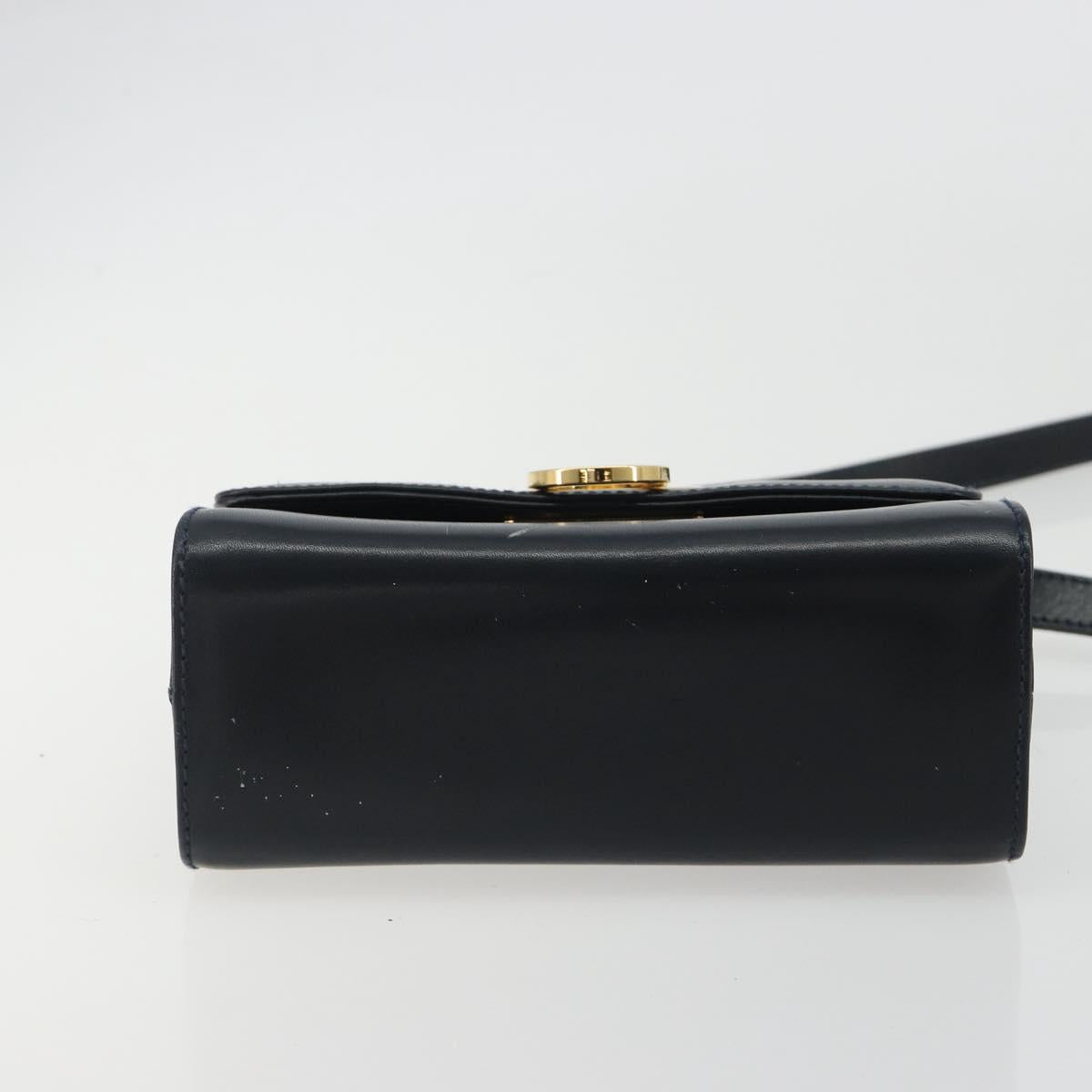 Salvatore Ferragamo Gancini Shoulder Bag Leather Navy Gold Auth BA14387