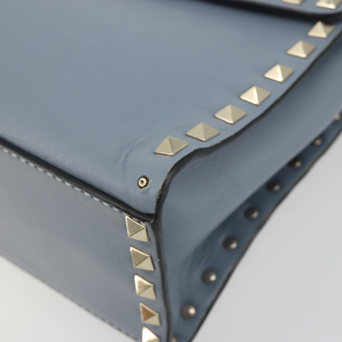 VALENTINO Rock Studs Hand Bag Leather 2way Light Blue Gold Auth BA14388