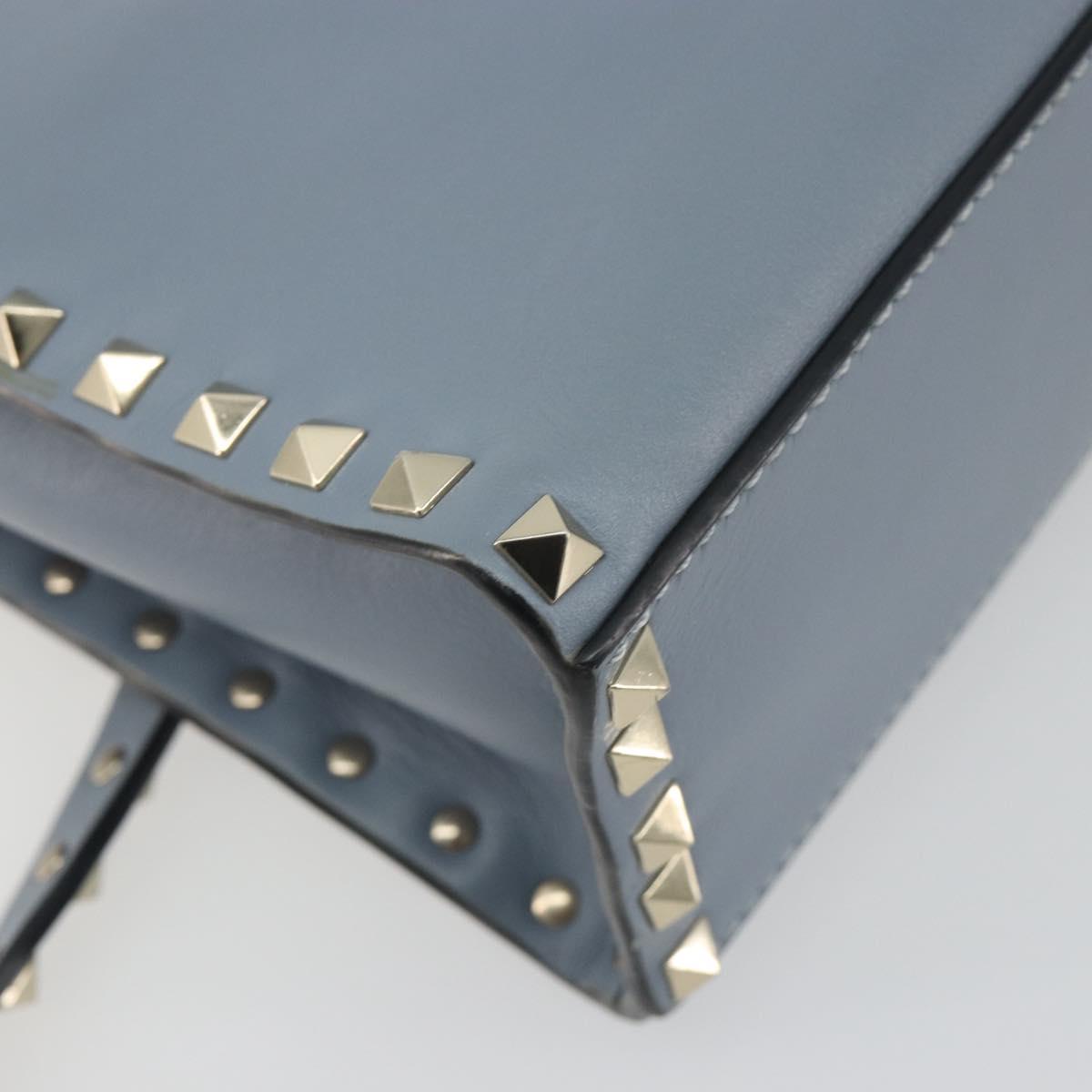VALENTINO Rock Studs Hand Bag Leather 2way Light Blue Gold Auth BA14388