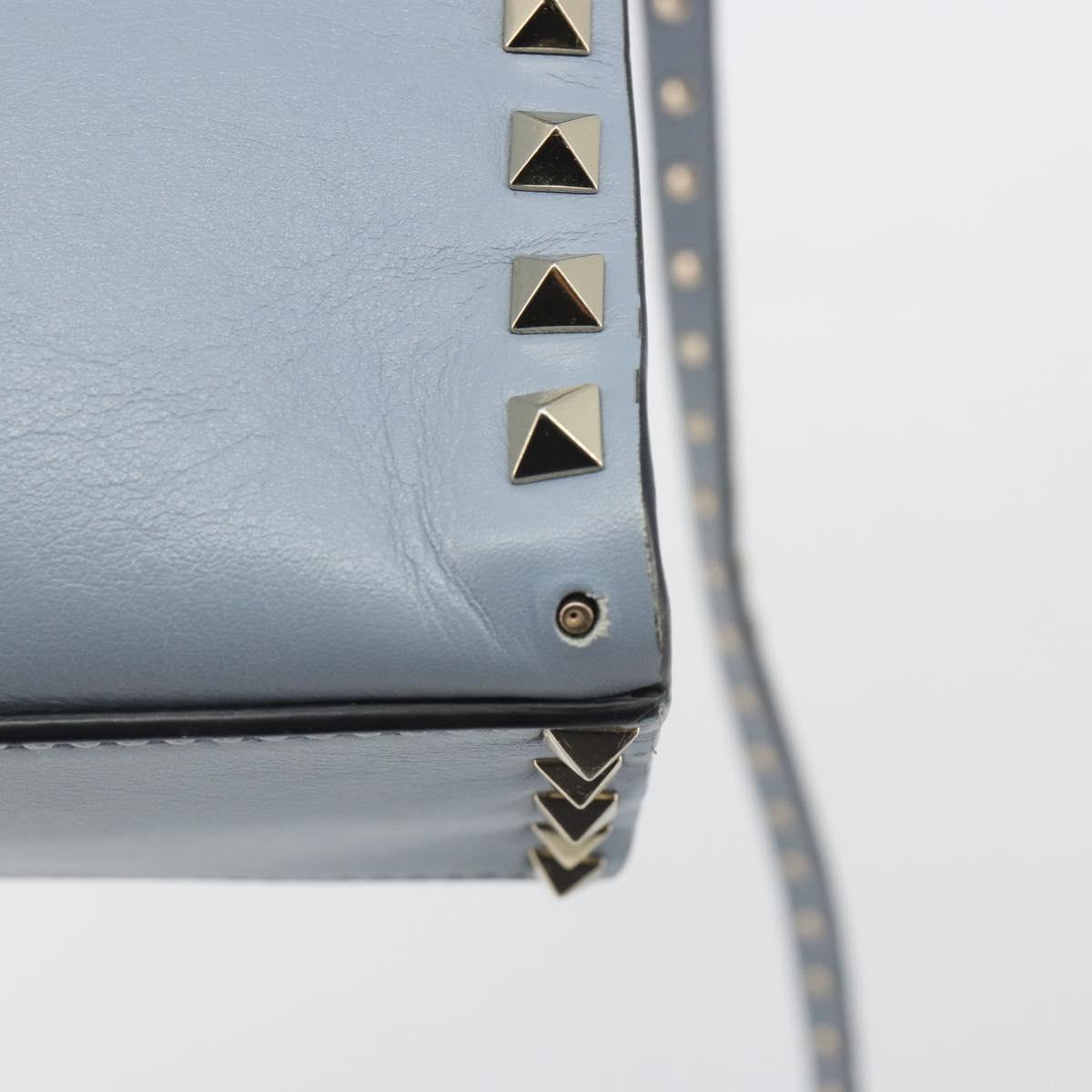VALENTINO Rock Studs Hand Bag Leather 2way Light Blue Gold Auth BA14388