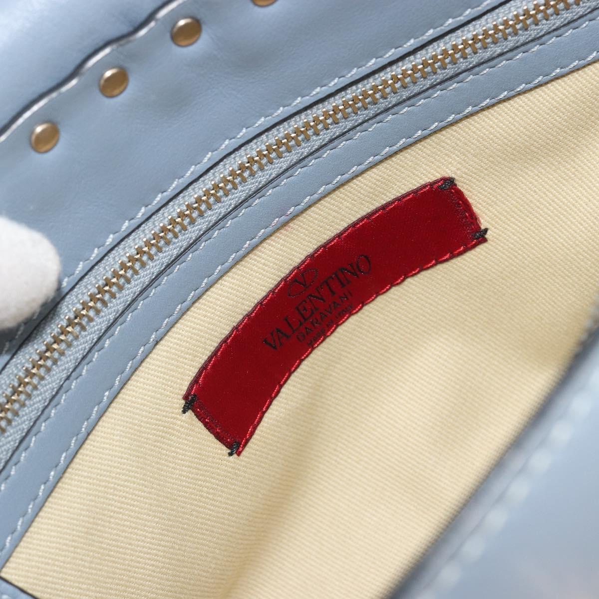 VALENTINO Rock Studs Hand Bag Leather 2way Light Blue Gold Auth BA14388