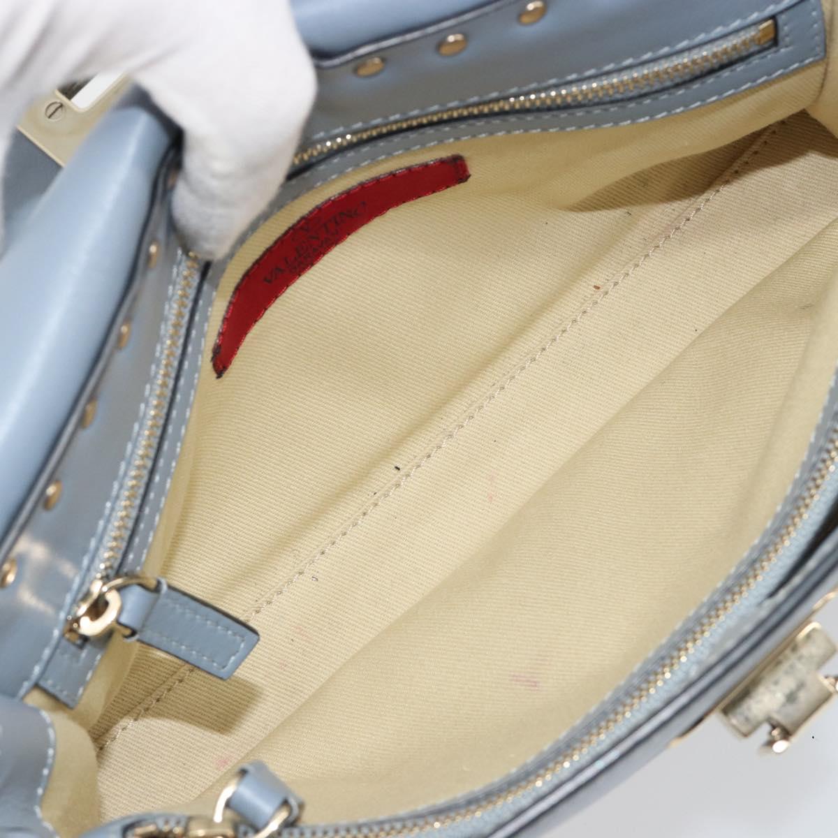 VALENTINO Rock Studs Hand Bag Leather 2way Light Blue Gold Auth BA14388