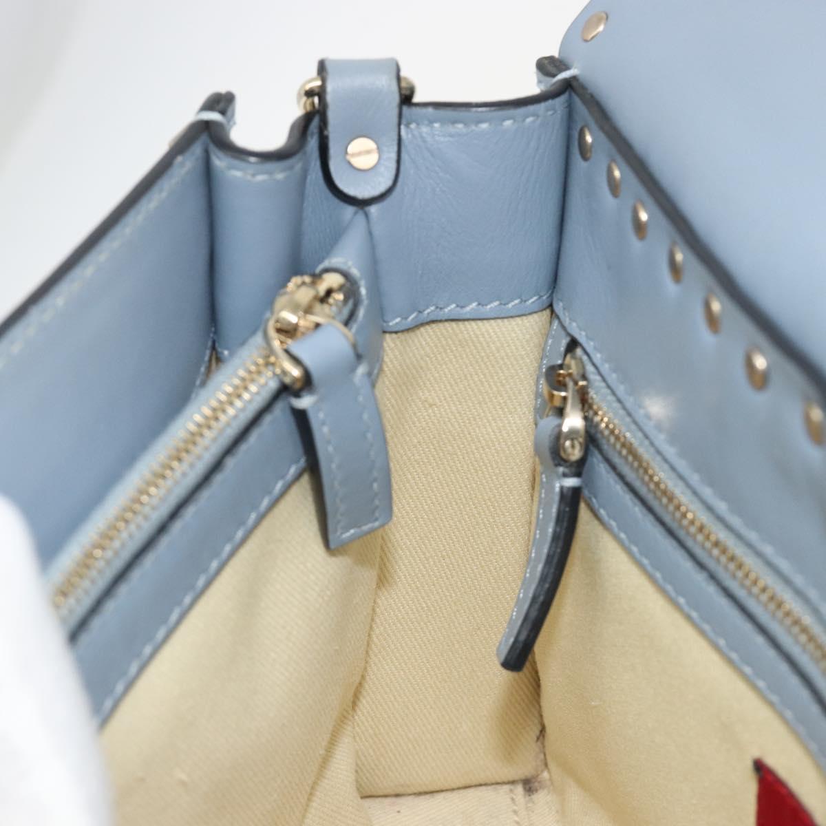 VALENTINO Rock Studs Hand Bag Leather 2way Light Blue Gold Auth BA14388