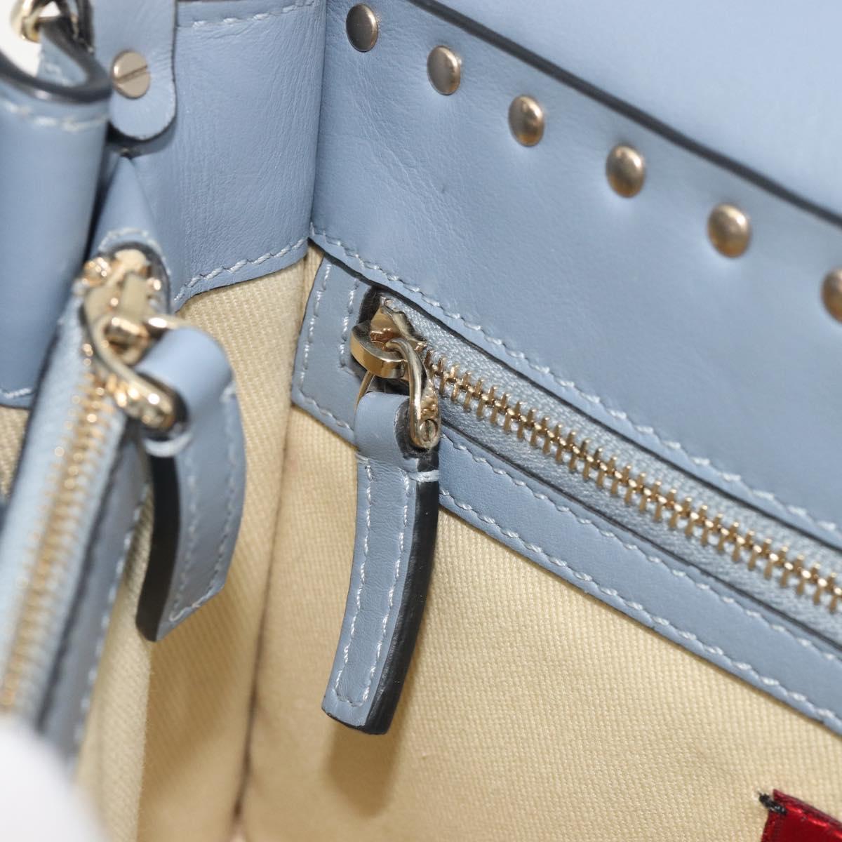 VALENTINO Rock Studs Hand Bag Leather 2way Light Blue Gold Auth BA14388