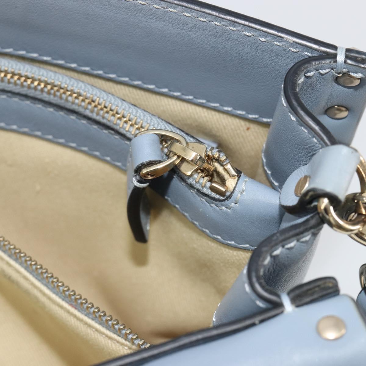 VALENTINO Rock Studs Hand Bag Leather 2way Light Blue Gold Auth BA14388