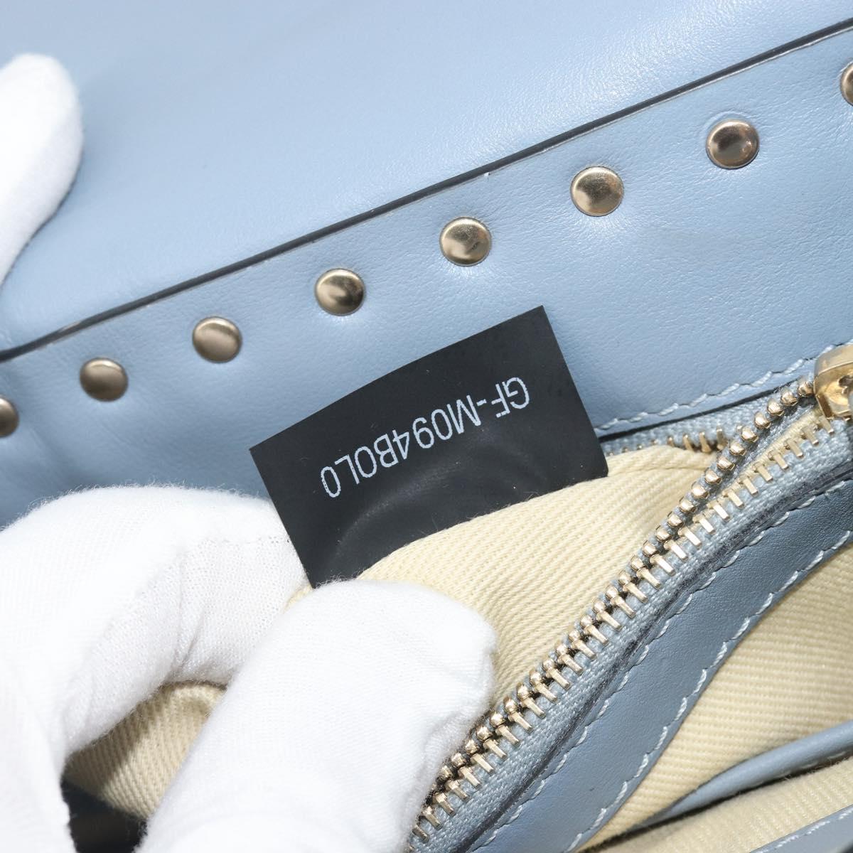 VALENTINO Rock Studs Hand Bag Leather 2way Light Blue Gold Auth BA14388