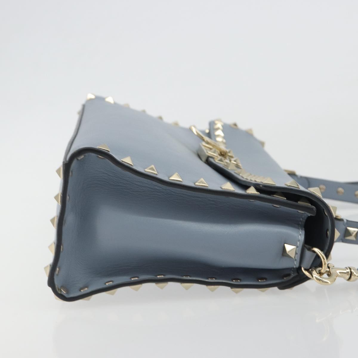 VALENTINO Rock Studs Hand Bag Leather 2way Light Blue Gold Auth BA14388