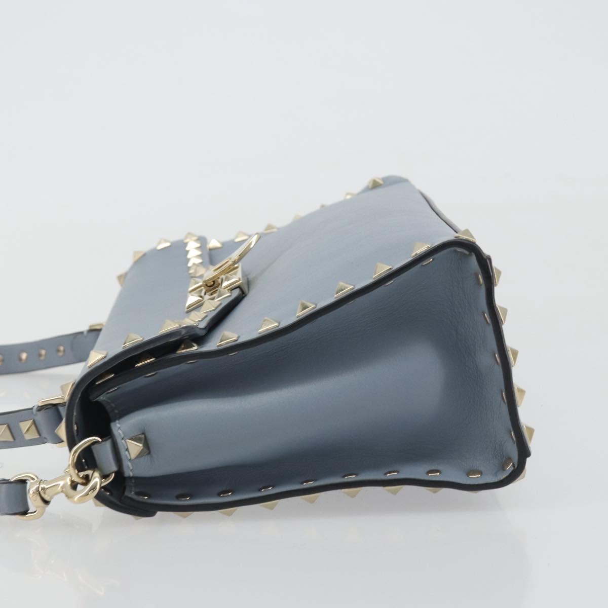 VALENTINO Rock Studs Hand Bag Leather 2way Light Blue Gold Auth BA14388