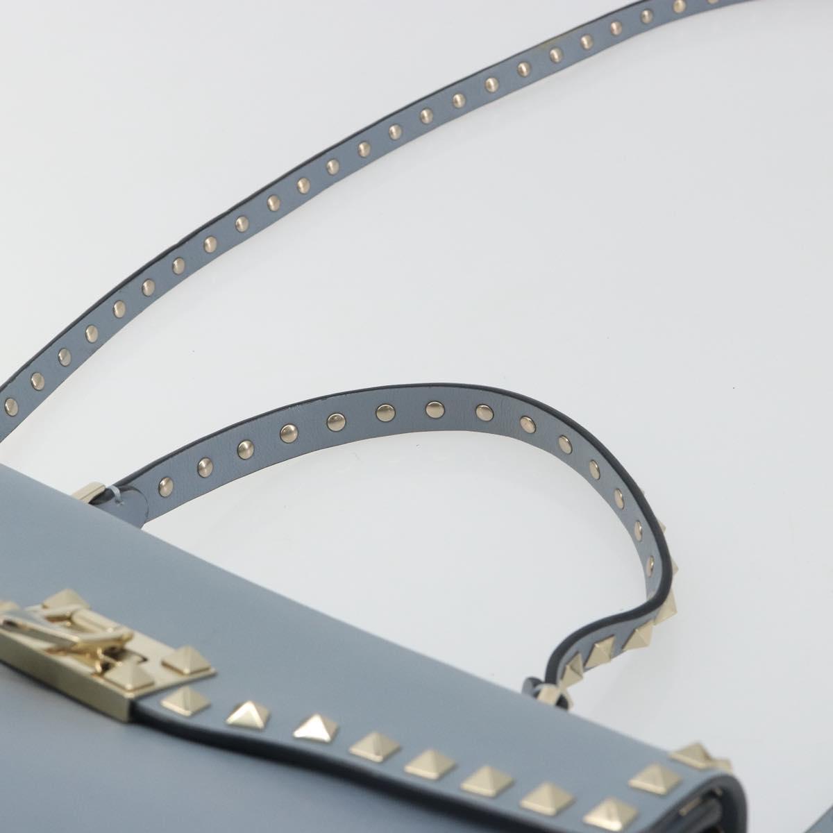 VALENTINO Rock Studs Hand Bag Leather 2way Light Blue Gold Auth BA14388