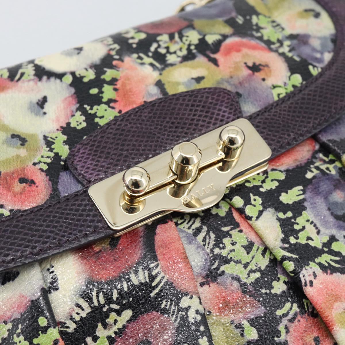 BALLY Hand Bag Leather Purple Gold Auth BA14389A