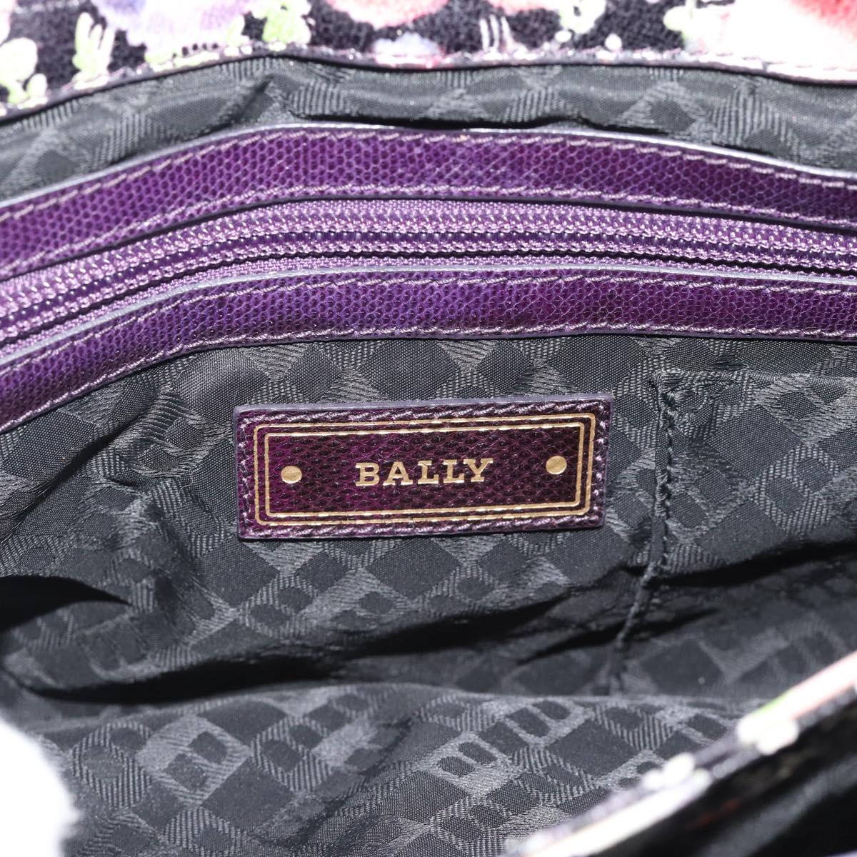 BALLY Hand Bag Leather Purple Gold Auth BA14389A