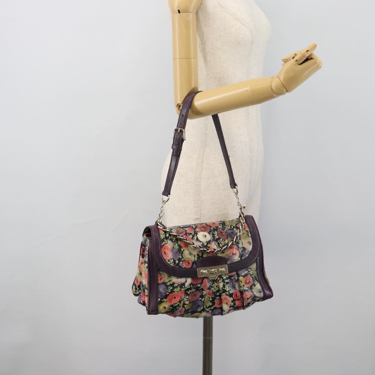 BALLY Hand Bag Leather Purple Gold Auth BA14389A