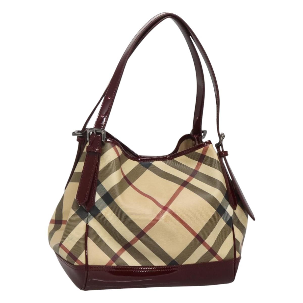 BURBERRY Nova Check Shoulder Bag PVC Beige Silver Auth BA1439