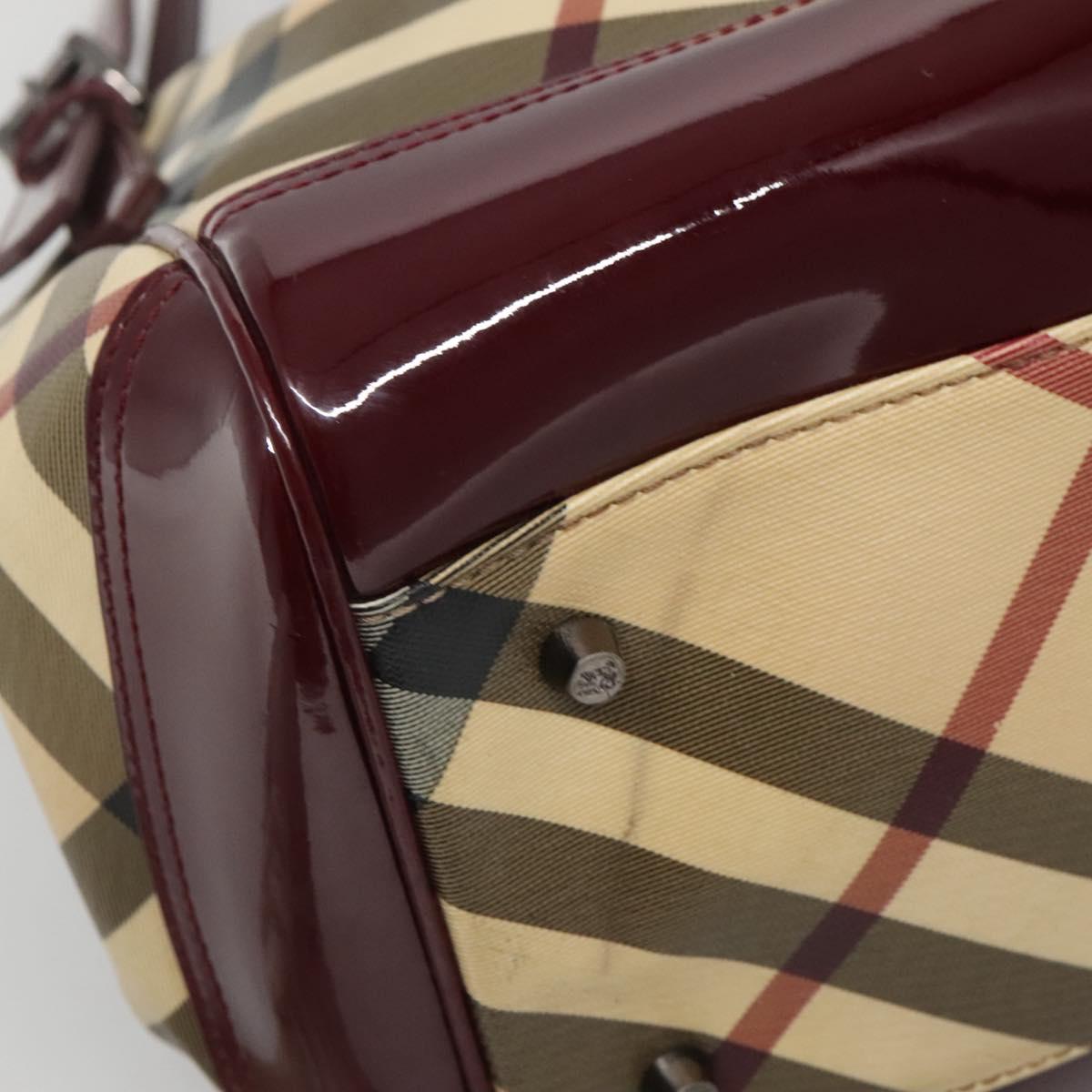 BURBERRY Nova Check Shoulder Bag PVC Beige Silver Auth BA1439