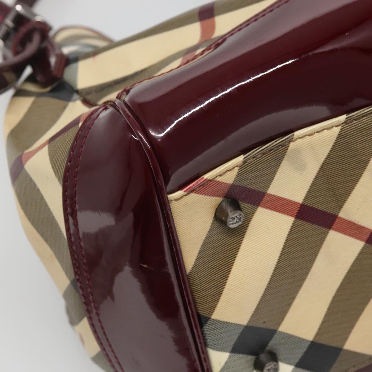 BURBERRY Nova Check Shoulder Bag PVC Beige Silver Auth BA1439