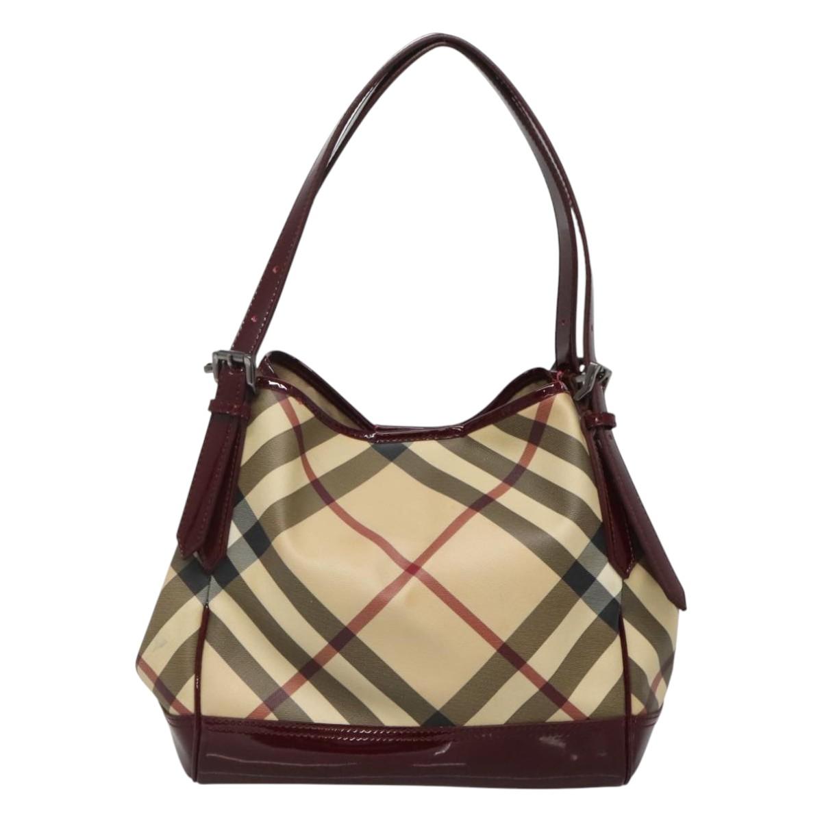 BURBERRY Nova Check Shoulder Bag PVC Beige Silver Auth BA1439