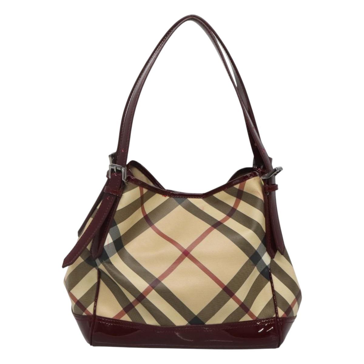BURBERRY Nova Check Shoulder Bag PVC Beige Silver Auth BA1439
