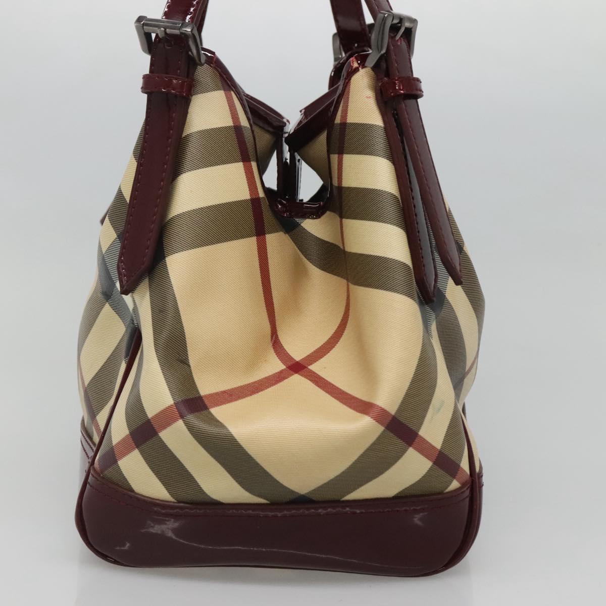 BURBERRY Nova Check Shoulder Bag PVC Beige Silver Auth BA1439