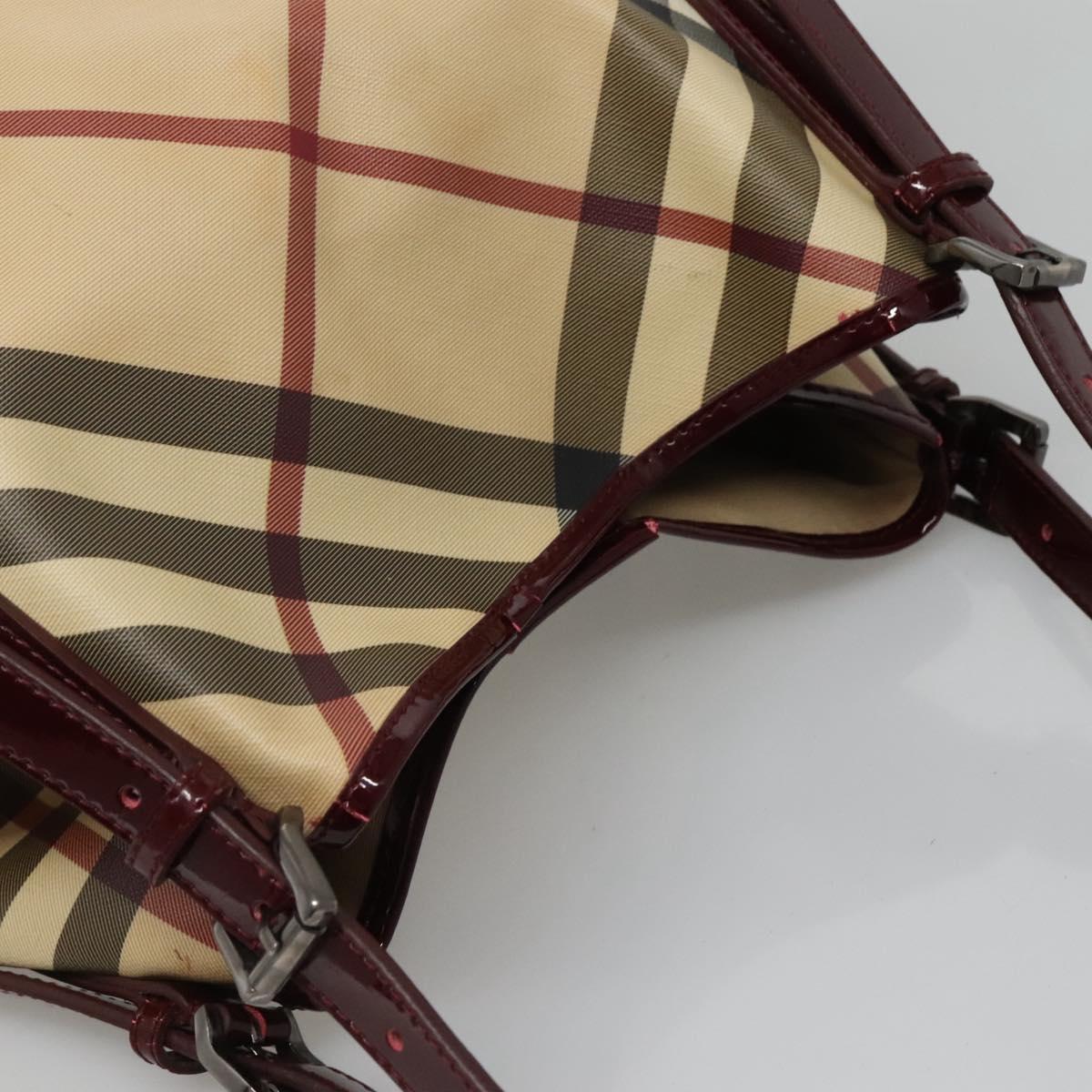 BURBERRY Nova Check Shoulder Bag PVC Beige Silver Auth BA1439