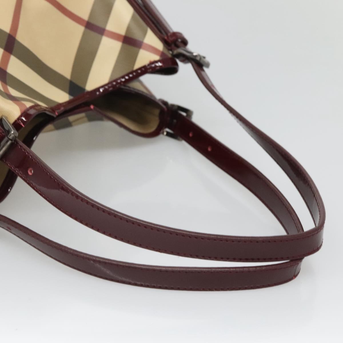 BURBERRY Nova Check Shoulder Bag PVC Beige Silver Auth BA1439