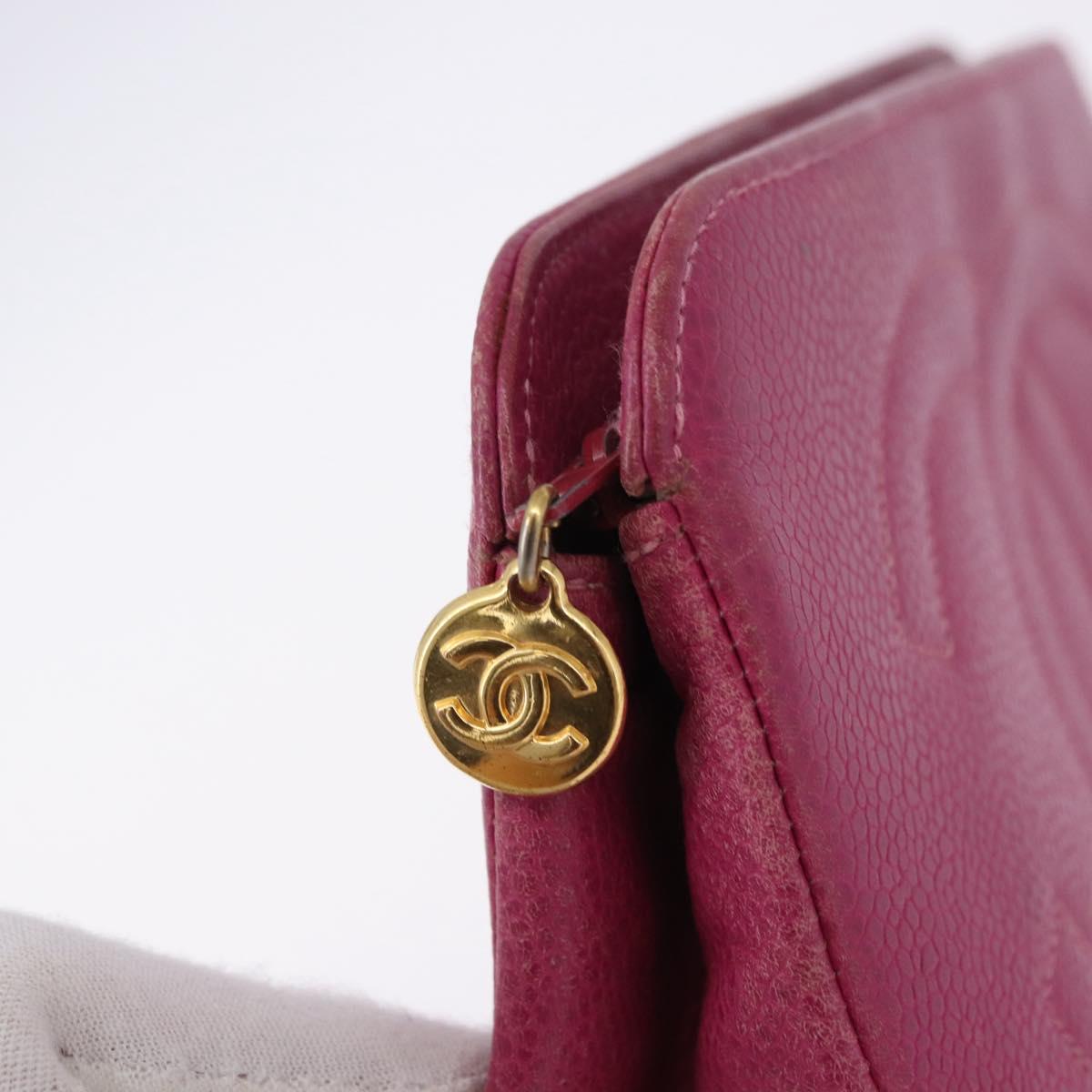 CHANEL COCO Mark Pouch Caviar Skin Pink Gold CC Auth BA14390A