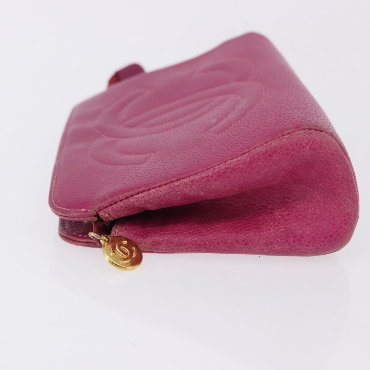CHANEL COCO Mark Pouch Caviar Skin Pink Gold CC Auth BA14390A