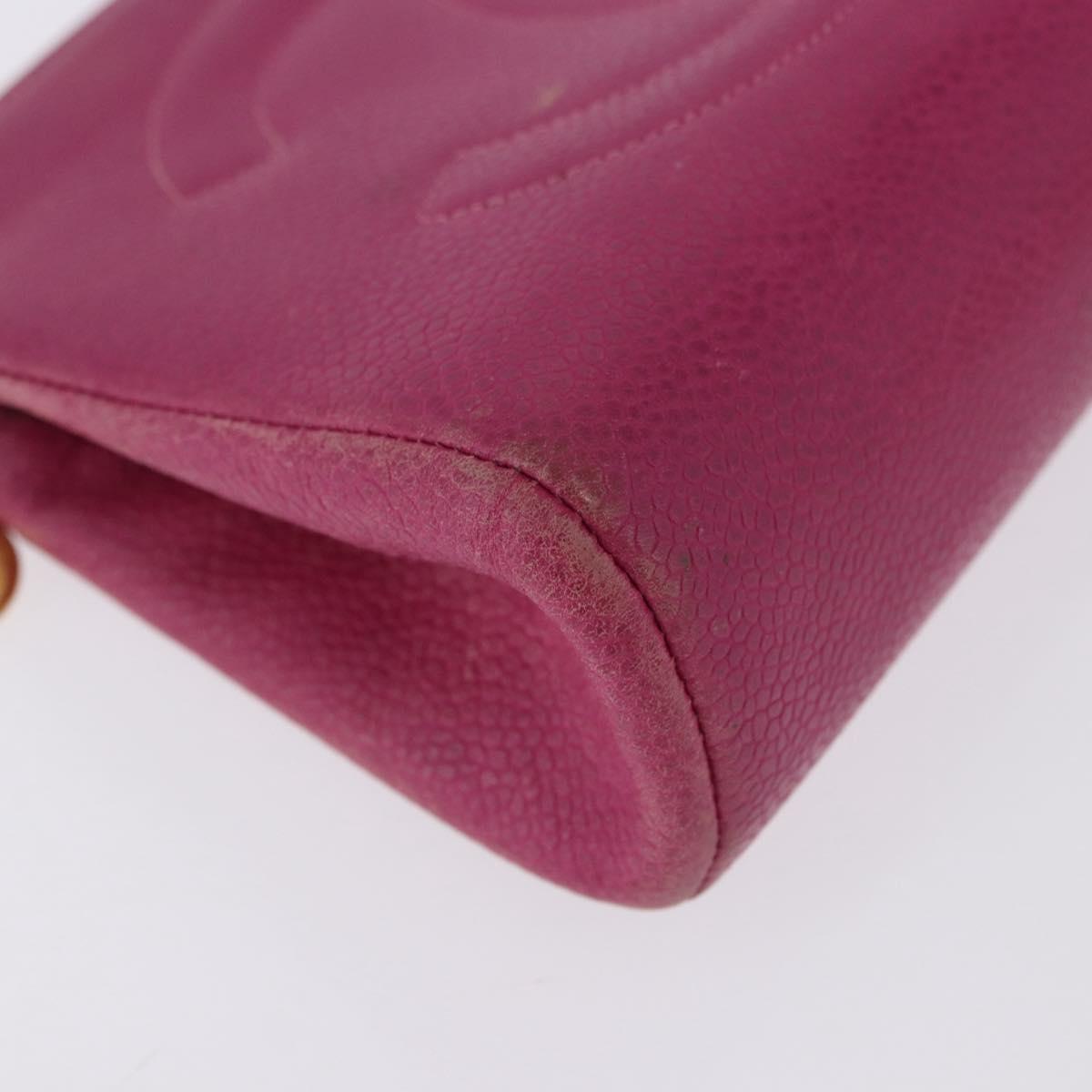 CHANEL COCO Mark Pouch Caviar Skin Pink Gold CC Auth BA14390A