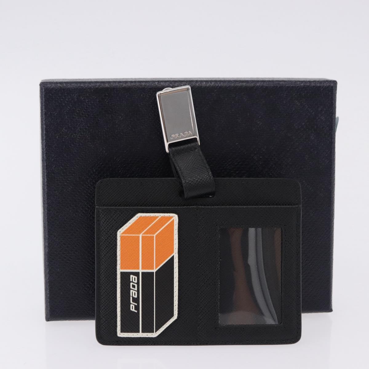 PRADA Card Case Safiano leather Black Silver 2MC122 Auth BA14392A