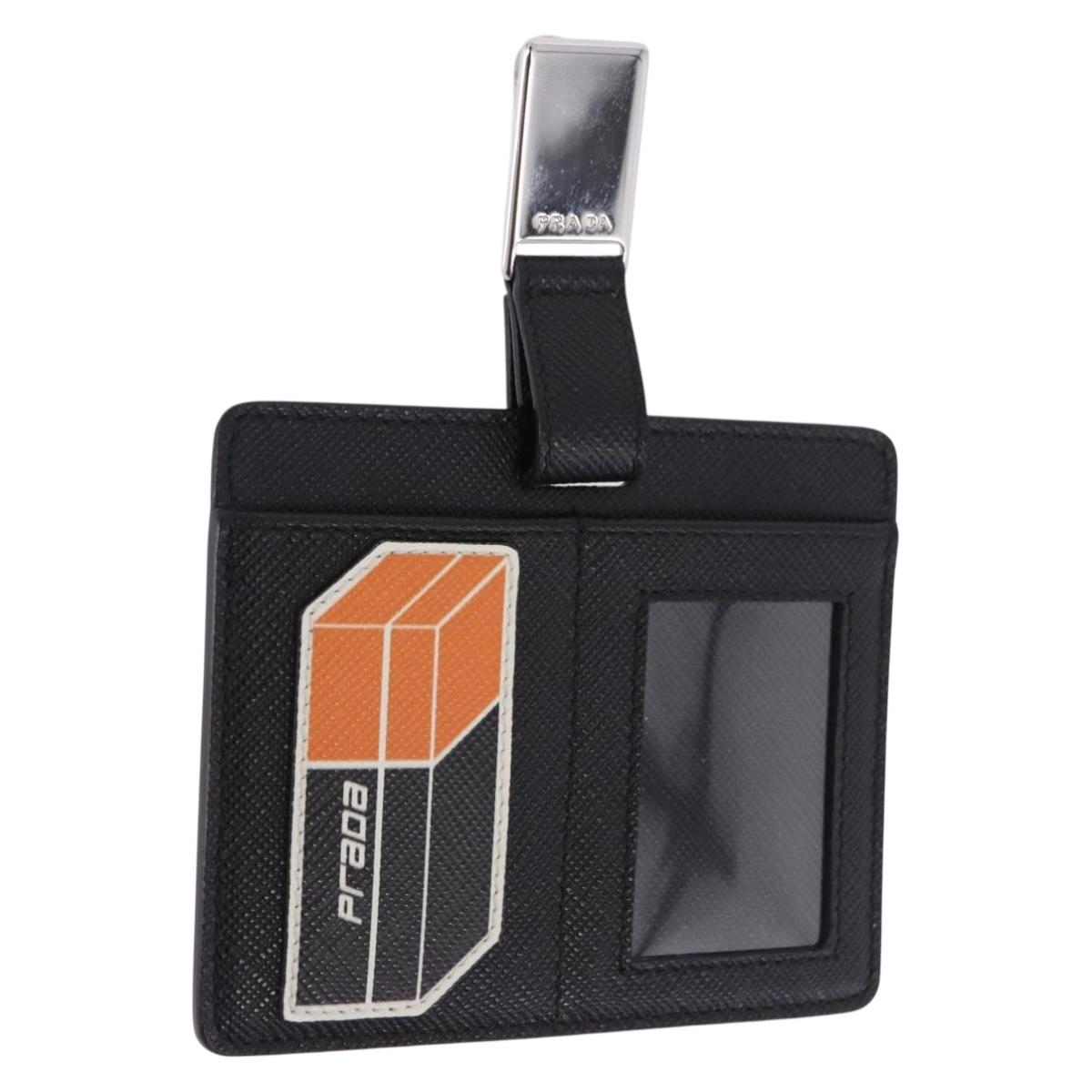 PRADA Card Case Safiano leather Black Silver 2MC122 Auth BA14392A