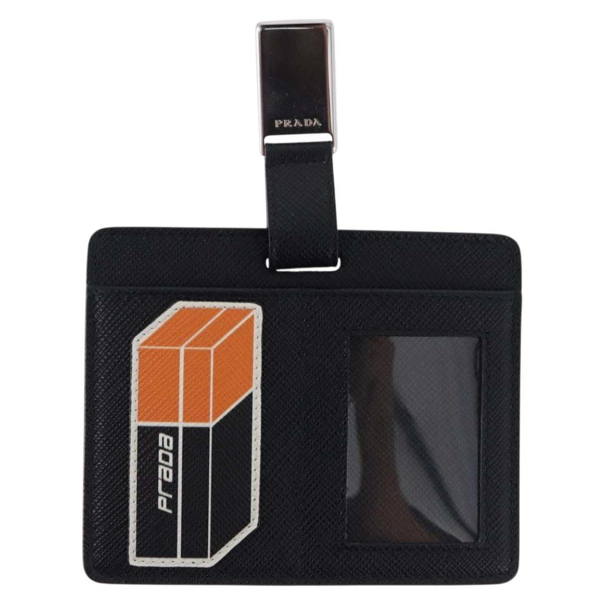 PRADA Card Case Safiano leather Black Silver 2MC122 Auth BA14392A