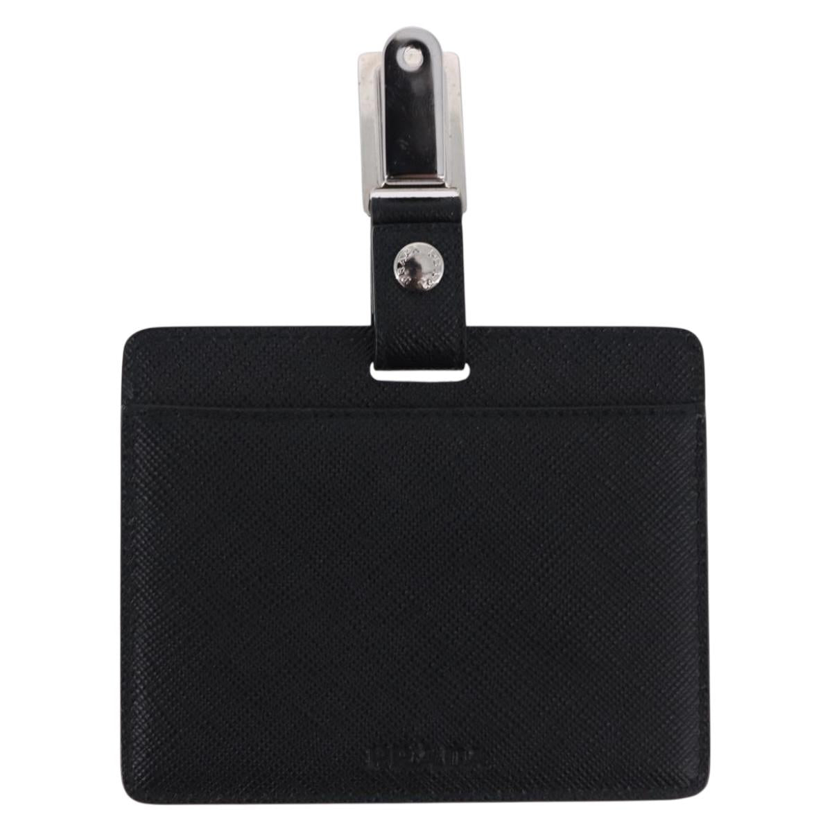 PRADA Card Case Safiano leather Black Silver 2MC122 Auth BA14392A