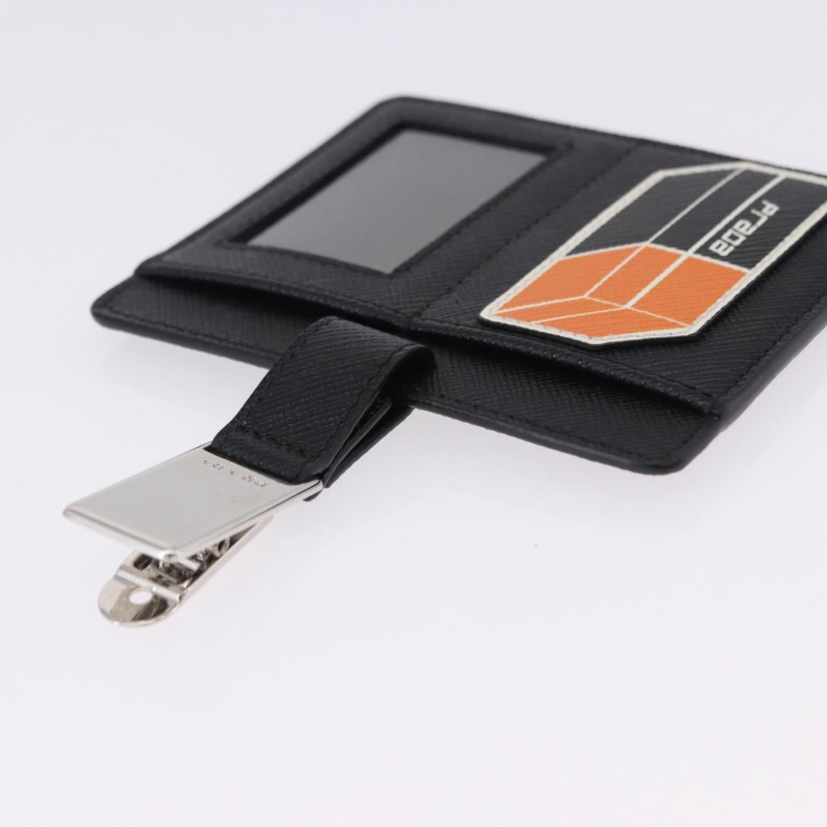 PRADA Card Case Safiano leather Black Silver 2MC122 Auth BA14392A