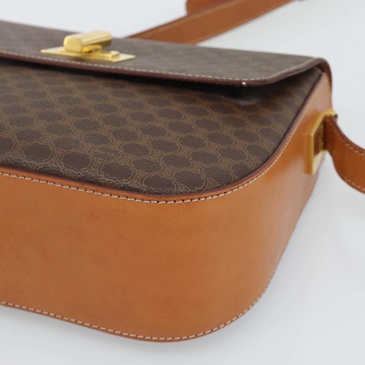 CELINE Macadam Canvas Shoulder Bag PVC Leather Brown Gold Auth BA14393