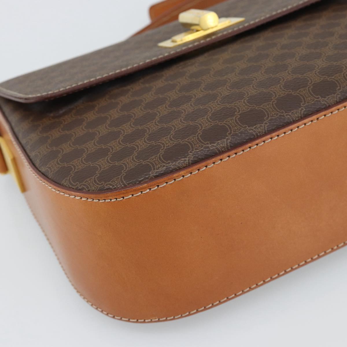 CELINE Macadam Canvas Shoulder Bag PVC Leather Brown Gold Auth BA14393
