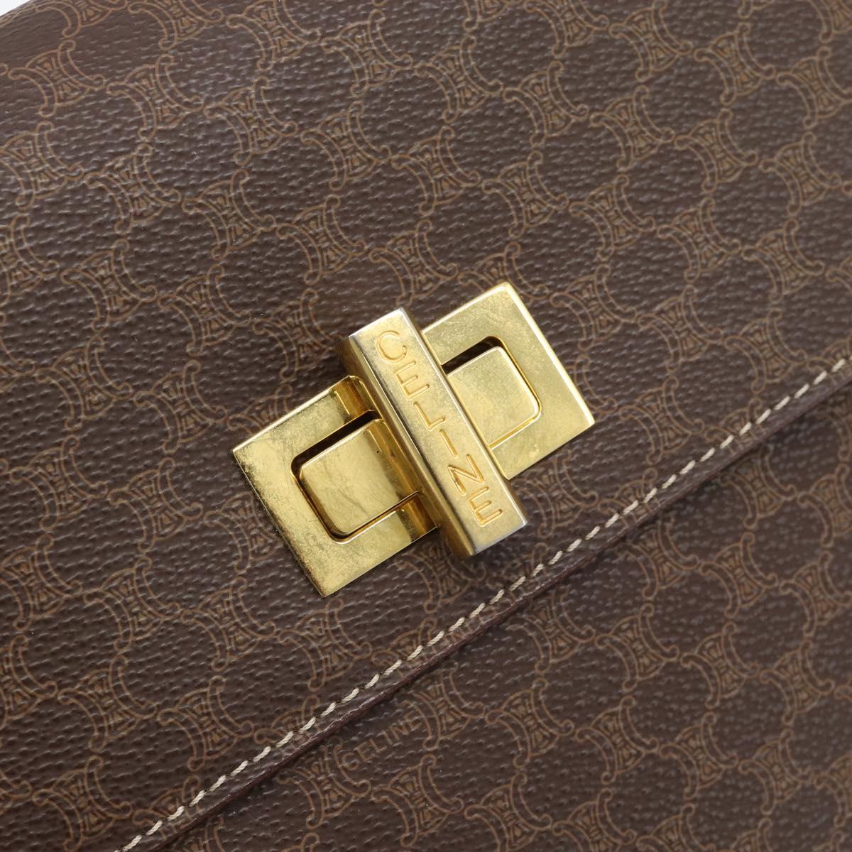 CELINE Macadam Canvas Shoulder Bag PVC Leather Brown Gold Auth BA14393