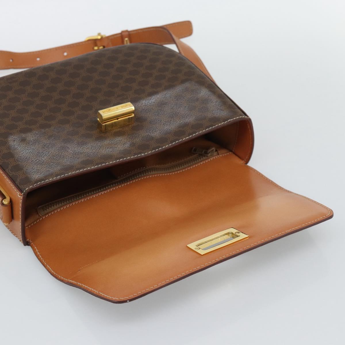 CELINE Macadam Canvas Shoulder Bag PVC Leather Brown Gold Auth BA14393