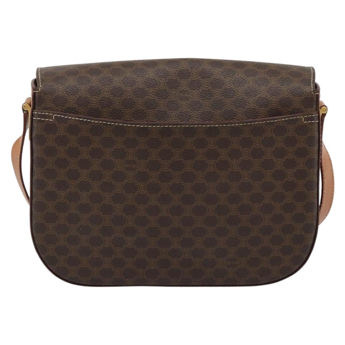 CELINE Macadam Canvas Shoulder Bag PVC Leather Brown Gold Auth BA14393
